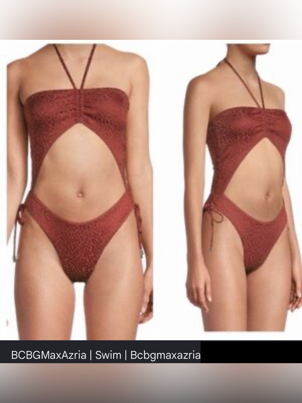 BCBGMaxAzria Reddish Brown Cutout Halter One-Piece Swimsuit, Size: 12, NWT